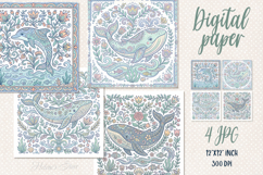 Folk floral ocean tiles digital papers jpeg | Scrap booking Product Image 1
