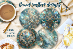 Aquamarine ocean pearl round coaster sublimation designs png Product Image 1