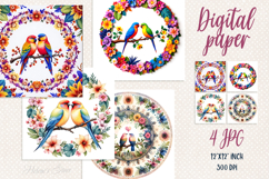 Cute Tropical bird digital paper | Scrap booking graphics Product Image 1