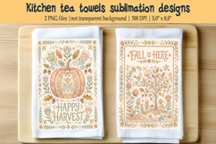 Happy harvest pastel folk floral tiles pattern kitchen towel Product Image 1