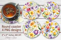 Watercolor Flowers sublimation round coasters |Floral coaste Product Image 1