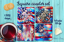 Roses Bouquet American Patriotic square coaster designs png Product Image 1