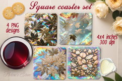 Gold autumn leaves|Thanksgiving square coaster sublimation Product Image 1