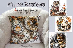 Coffee Cat Flowers Pillow Case Sublimation Designs BUNDLE Product Image 10