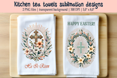Easter cross with flowers kitchen tea towel sublimation png Product Image 1
