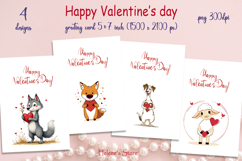 Happy Valentines day greeting card png| Retro animals design Product Image 1