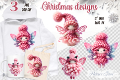 Pink Christmas crochet yarn toy clipart|Cute sublimation png Product Image 1