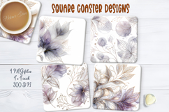 Beautiful purple autumn leaves square coasters design png Product Image 1