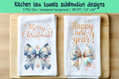 Christmas Coquette bows sublimation kitchen tea towel png Product Image 1