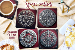 Vintage Christmas silver pattern square coasters sublimation Product Image 1