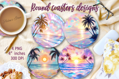 Summer beach gold pearl round coaster sublimation designs Product Image 1