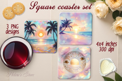 Summer beach gold pearl square coaster sublimation designs Product Image 1