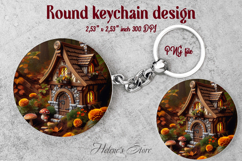 Cute garden gnome and cozy home round keychain design png Product Image 1