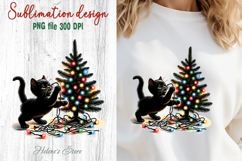 Christmas lights &amp; black cat clipart| Winter t shirt designs Product Image 2