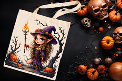 Cute watercolor Halloween elf girl sublimation design png Product Image 3