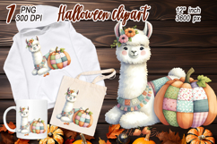 Watercolor Llama With pumpkin clipart png |Fall Animals Product Image 1