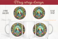 Love birds in floral round frame mug wrap 15 oz 11 oz png Product Image 1