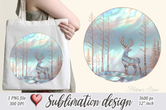 Christmas deer round design| Blue Iridescent T-shirt clipart Product Image 2