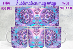 3d Lilac pastel floral mug wrap 15 oz sublimation design png Product Image 1