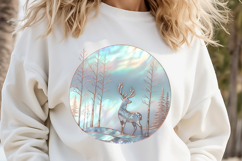 Christmas deer round design| Blue Iridescent T-shirt clipart Product Image 1
