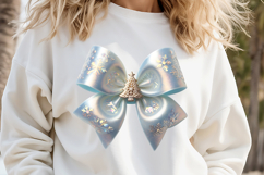 Cute Christmas coquette bows design|Blue bow T-shirt clipart Product Image 2