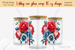 Red White Blue roses Libbey Can Glass Wrap 16oz design png Product Image 2
