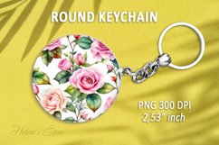 Floral round keychain sublimation| Pink Roses Car coaster Product Image 1