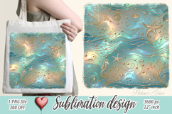 Aquamarine ocean gold and pearl sublimation design png Product Image 1