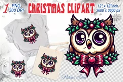 Christmas owl clipart sublimation PNG | Retro funny animal Product Image 1