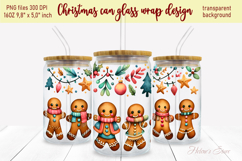 Christmas gingerbread men can glass wrap 16oz sublimation Product Image 1