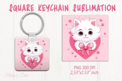 Cute cat keychain sublimation | Pink love Square keychain Product Image 1