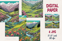 Spring mountains digital paper |Camping design scrap booking Product Image 1