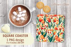 Flowers pattern square Coaster | Sublimation coaster square Product Image 2