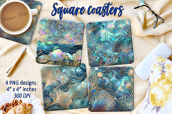 Aquamarine ocean pearl square coaster sublimation designs Product Image 1
