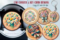 Spring round key chain designs | Blooming garden Car coaster Product Image 1