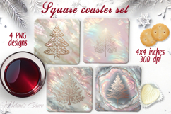 Gold Christmas tree square coaster sublimation designs png Product Image 1