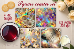 Gold autumn leaves|Thanksgiving square coaster sublimation Product Image 1