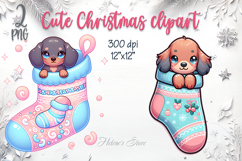 Christmas cute dogs in socks clipart| Winter t shirt designs Product Image 1
