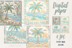Folk floral ocean tiles digital papers jpeg | Scrap booking Product Image 1