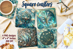 Aquamarine ocean pearl square coaster sublimation designs Product Image 1