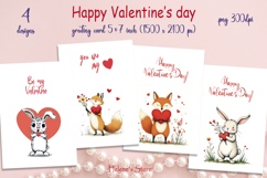 Cute Valentines day greeting card BUNDLE | Retro animals png Product Image 10