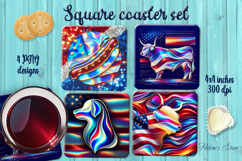 Roses Bouquet American Patriotic square coaster designs png Product Image 1