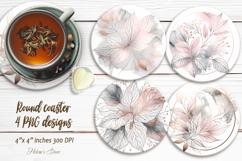 Watercolor Pink Leaves round coaster sublimation designs png Product Image 1