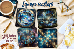 Fantasy Cosmic sky pearl square coaster sublimation designs Product Image 1