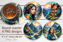 Mountains sublimation round coasters |Camping coaster design Product Image 1