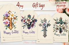 Easter cross Gift Tags|Happy Easter labels|Watercolor label Product Image 1
