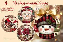 Christmas patchwork round ornament sublimation designs PNG Product Image 1