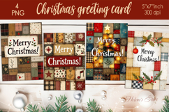 Patchwork Christmas greeting card |Retro Merry Christmas PNG Product Image 1