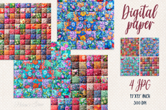 Patchwork farmhouse retro digital papers |Scrap booking jpeg Product Image 1