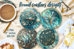 Aquamarine ocean pearl round coaster sublimation designs png Product Image 1